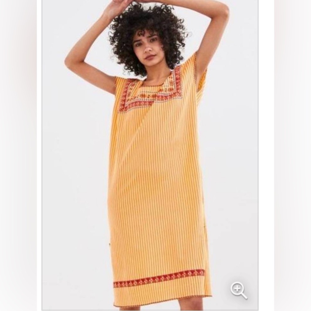 ZARA Womens Peasant  Embroidered Ethnic Dress Side Slit Summer Dress Size”large